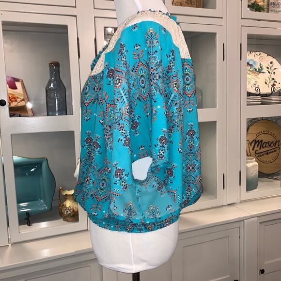 Red Camel Boho Top with Aztec Design and Tassles - Picture 2 of 6